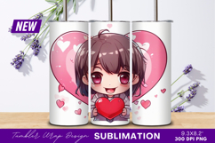 Cute Anime Girl Holding Heart Shape Illustration Tumbler Png Product Image 1