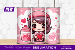Cute Chibi Girl Holding Heart With Tumbler Png Product Image 1