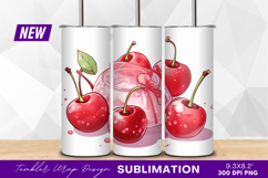 Cherries With Pink Tumbler Png On White Background Product Image 1