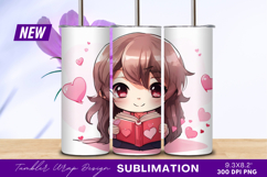 Chibi girl reading a valentine book Tumbler Png Product Image 1