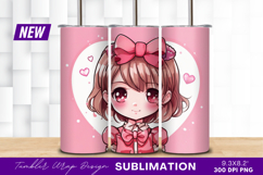Cute anime girl with pink bow vector Tumbler Png Product Image 1