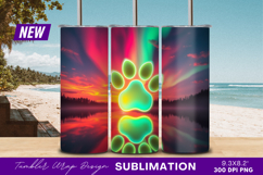 Neon Paw Print Aurora Reflection Lake Tumbler Product Image 1