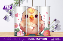 Cute cartoon chick with flowers tumbler png Product Image 1