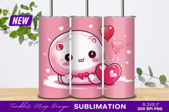 Cute pink character with heart balloons Tumbler Png Product Image 1