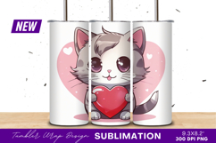 Cartoon cat holding a red heart Tumbler Png Product Image 1