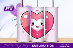 Cute heart character pink background tumbler png Product Image 1