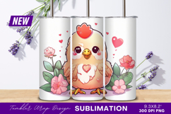 Adorable cartoon chicken with flowers and hearts Tumbler Product Image 1