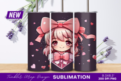 Cute valentine anime girl with pink bow Tumbler Png Product Image 1