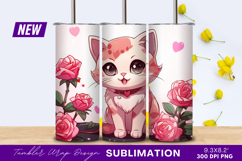 Cute kitten with roses and hearts tumbler png Product Image 1
