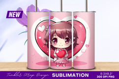 Chibi girl holding a heart with hearts tumbler png Product Image 1