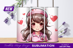 Anime nurse illustration with hearts tumbler png Product Image 1
