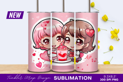 Chibi girls with valentine tumbler png Product Image 1