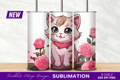 Cute cat with roses tumbler png Product Image 1