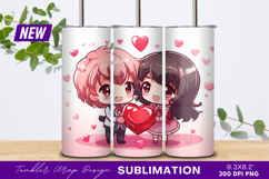 Chibi couple valentine day hearts tumbler png Product Image 1