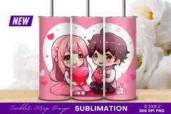 Cute chibi couple valentines day hearts Tumbler Png Product Image 1