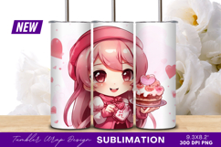Cute chibi girl holding valentines cake tumbler png Product Image 1