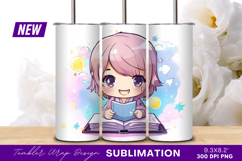 Cute chibi girl reading book illustration Tumbler Png Product Image 1
