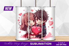 Chibi couple holding heart tumbler png Product Image 1