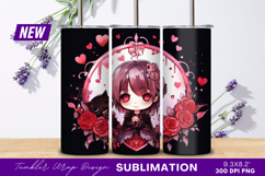Chibi girl with cat roses and hearts tumbler png Product Image 1
