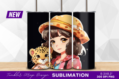Girl with leopard cub in anime style tumbler png Product Image 1