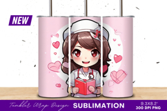 Cute anime nurse holding heart book tumbler png Product Image 1