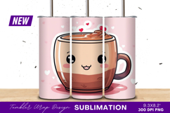 Cute coffee mug cartoon character with hearts tumbler png Product Image 1