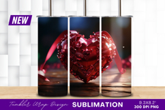 Red heart tumbler design ribbon on wood tumbler png Product Image 1