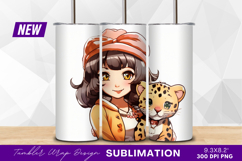 Anime girl with leopard cub tumbler png Product Image 1