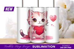 Cute pink cat holding a heart tumbler Product Image 1