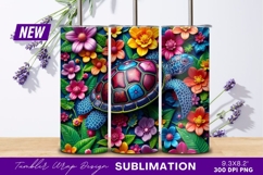 Colorful Turtle Surrounded By Flowers Illustration Tumbler Product Image 1