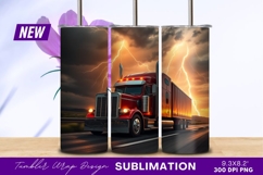 Red Truck Under Lightning Filled Stormy Sky Tumbler Png Product Image 1