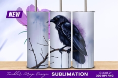 Black Raven Perched On Branch Tumbler Png Product Image 1
