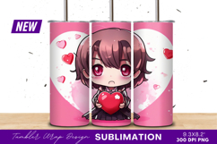 Chibi anime girl holding red heart tumbler png Product Image 1