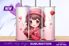Anime girl with valentine treats and balloons tumbler png Product Image 1