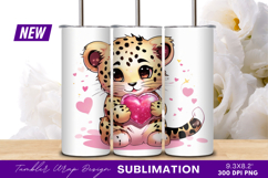 Cute leopard cub holding heart tumbler png Product Image 1