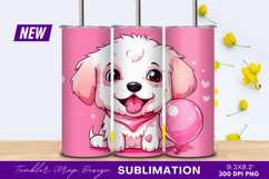Valentine puppy with pink balloon tumbler png Product Image 1