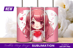 Cute anime girl holding red heart tumbler png Product Image 1