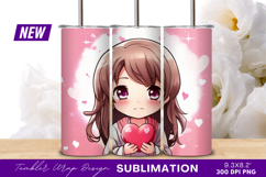 Anime girl holding heart tumbler png Product Image 1
