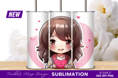 Cute chibi girl holding a pink heart tumbler png Product Image 1