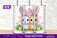 Two cute easter bunnies with flowers tumbler png Product Image 1