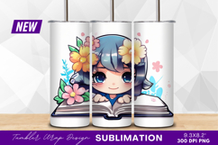 Cute anime girl reading book with flowers tumbler png Product Image 1
