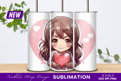 Chibi girl holding heart tumbler png Product Image 1