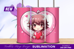 Cute girl holding heart tumbler png design Product Image 1