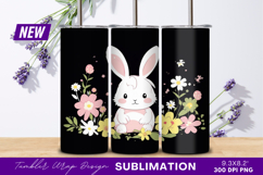Cute cartoon bunny with flowers tumbler png Product Image 1