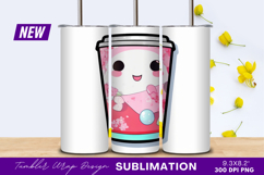 Cute smiling character kawaii pink flower tumbler Product Image 1