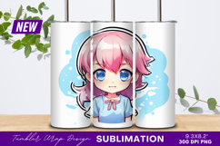 Cute pink haired anime girl illustration tumbler png Product Image 1