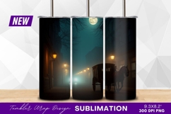 Foggy Night Street With Horse Carriage Tumbler Png Product Image 1
