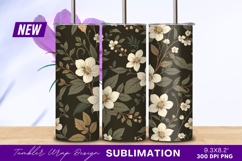 Floral Pattern With White Flowers On Dark tumbler png Product Image 1