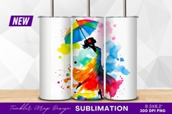 Rainbow Woman With Umbrella Watercolor Illustration tumbler Product Image 1