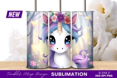 Cute Unicorn With Flower Crown Cartoon Style tumbler png Product Image 1
